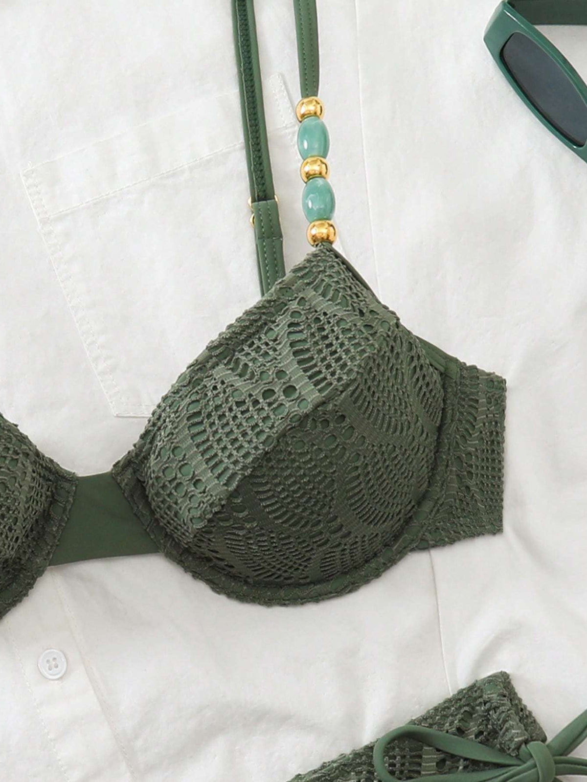 Biquíni Crochê Verde com Contas – Doce Malícia