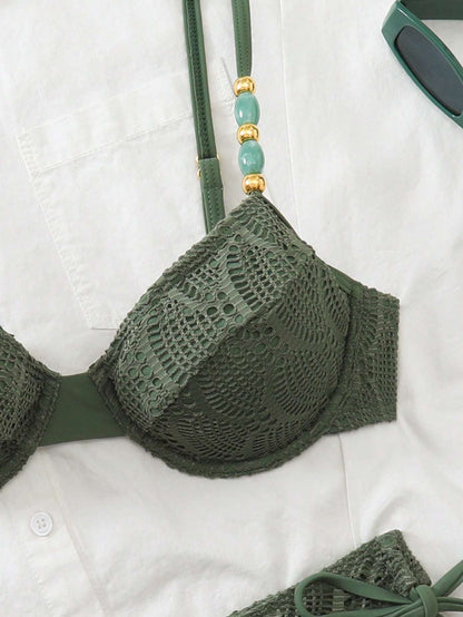 Biquíni Crochê Verde com Contas – Doce Malícia