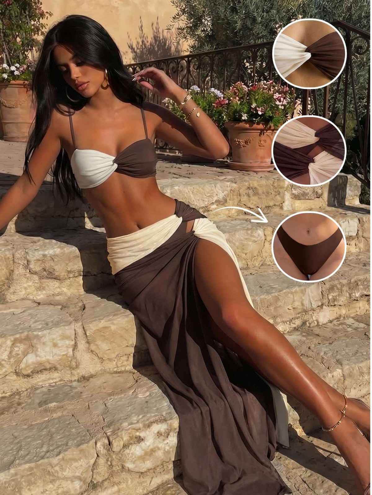 Conjunto Praia Biquíni Bicolor + Saída Longa – Doce Malícia