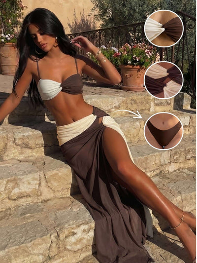 Conjunto Praia Biquíni Bicolor + Saída Longa – Doce Malícia