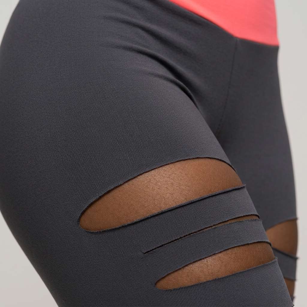 Conjunto Fitness Feminino Top e Legging Cintura Alta Cinza e Laranja