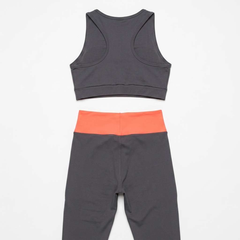 Conjunto Fitness Feminino Top e Legging Cintura Alta Cinza e Laranja