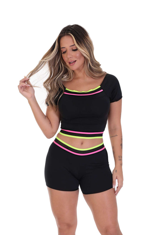 Baby doll com elastico fitness feminino em Preto – Doce Malícia