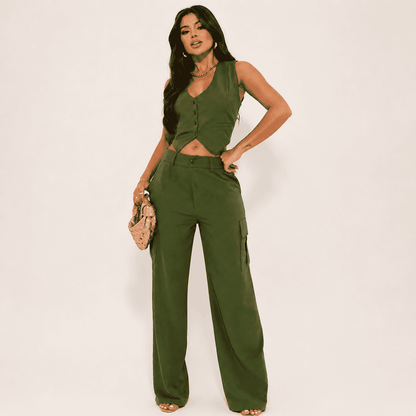 Conjunto Kaley Colete e Calça Cargo Alfaiataria - Verde