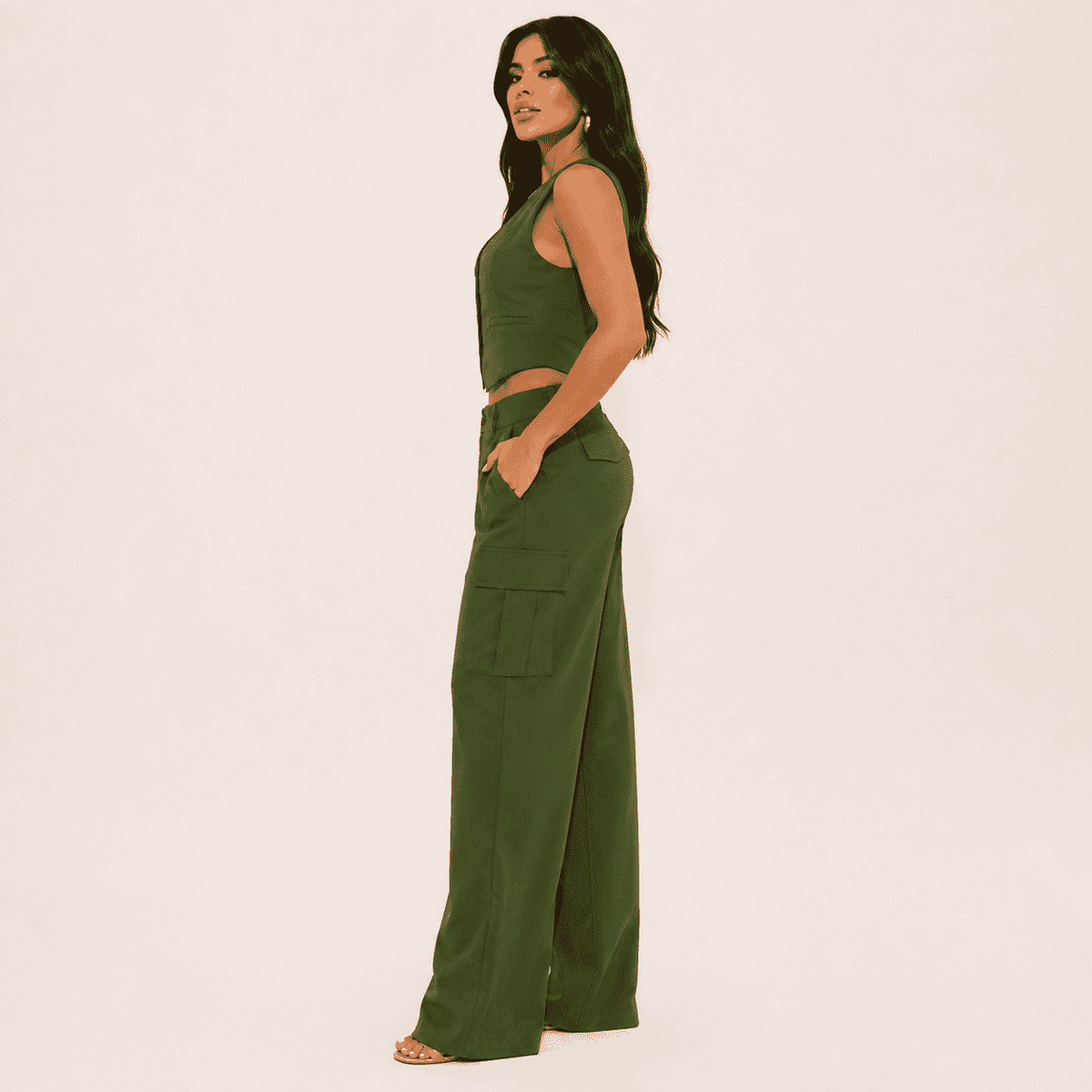 Conjunto Kaley Colete e Calça Cargo Alfaiataria - Verde