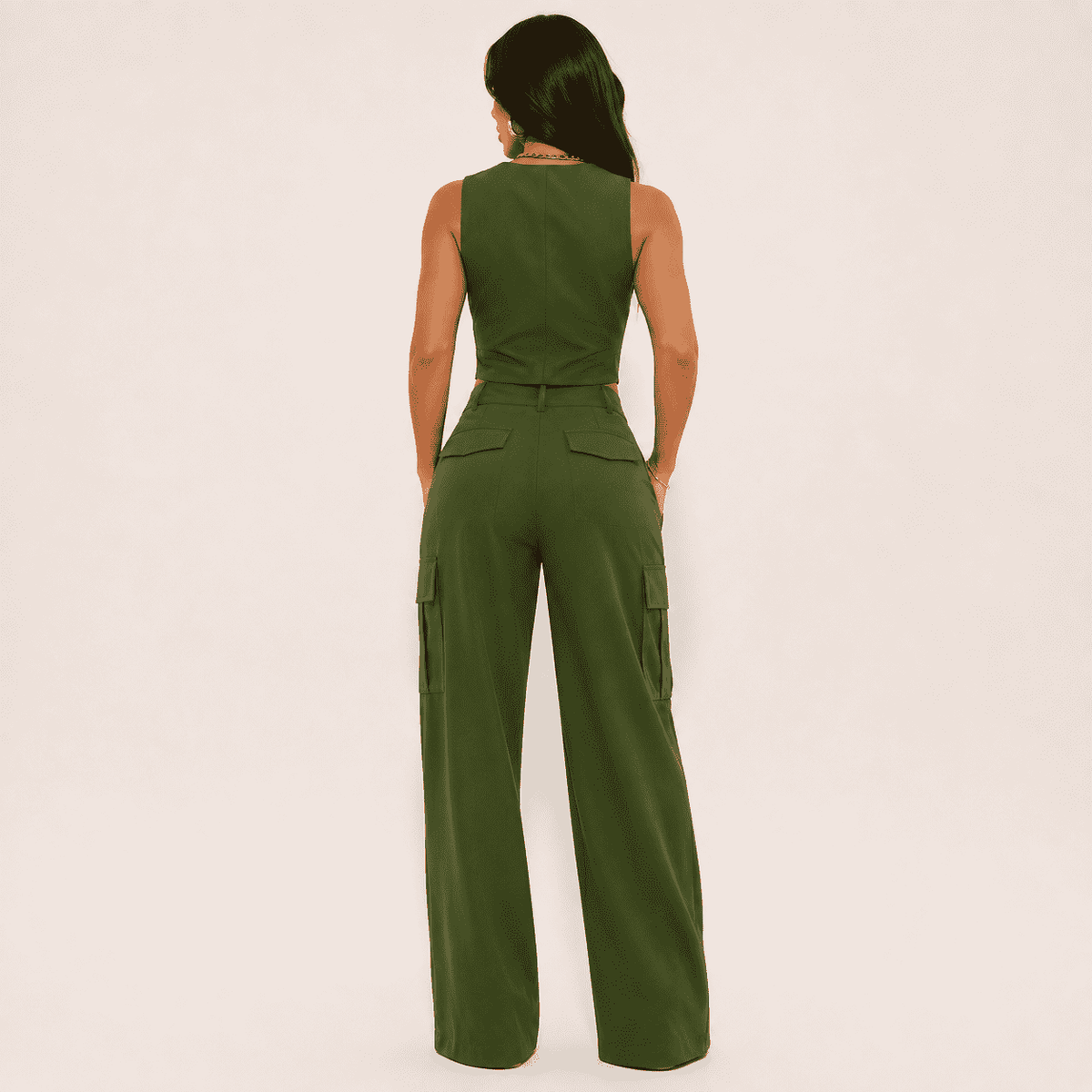 Conjunto Kaley Colete e Calça Cargo Alfaiataria - Verde
