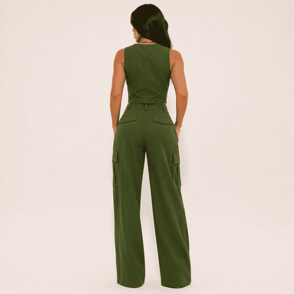 Conjunto Kaley Colete e Calça Cargo Alfaiataria - Verde