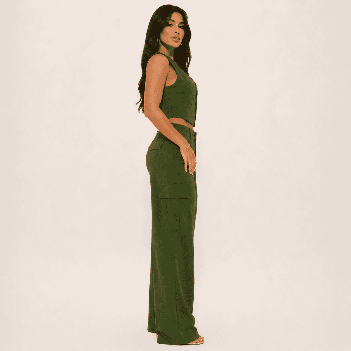 Conjunto Kaley Colete e Calça Cargo Alfaiataria - Verde