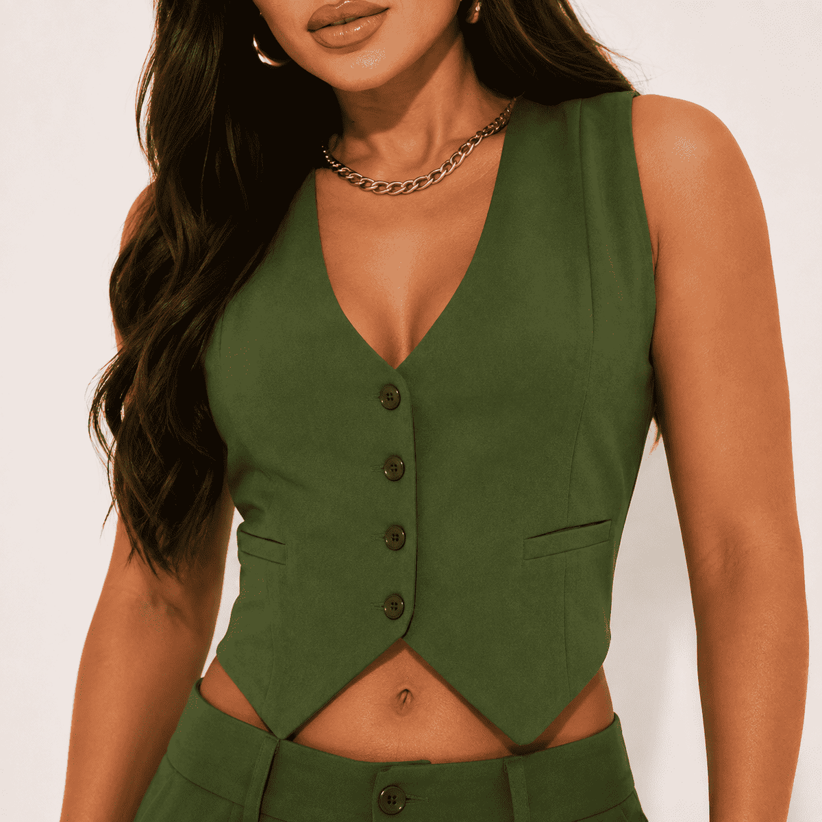 Conjunto Kaley Colete e Calça Cargo Alfaiataria - Verde