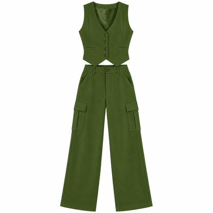 Conjunto Kaley Colete e Calça Cargo Alfaiataria - Verde