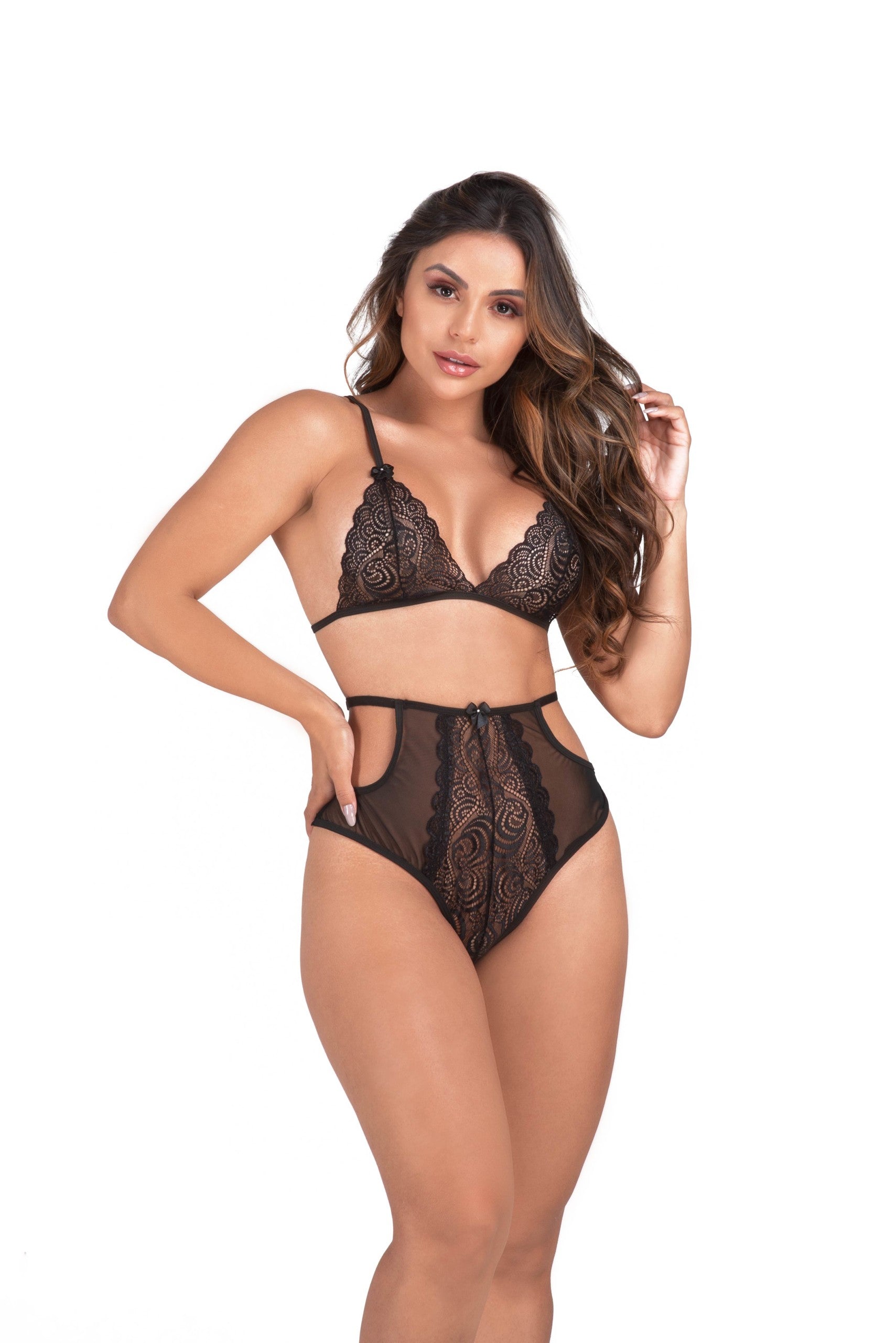 Conjunto cintura alta com renda sensual em cores sortidas – Doce Malícia