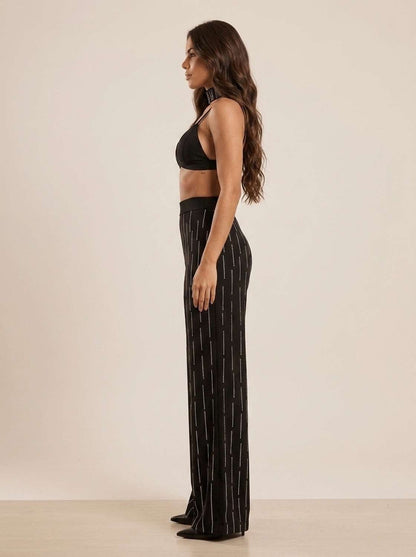 Conjunto Melina Calça + Cropped + Choker Strass - Preto