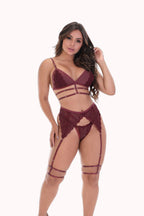 Conjunto sexy com cinta liga e perneira – Doce Malícia