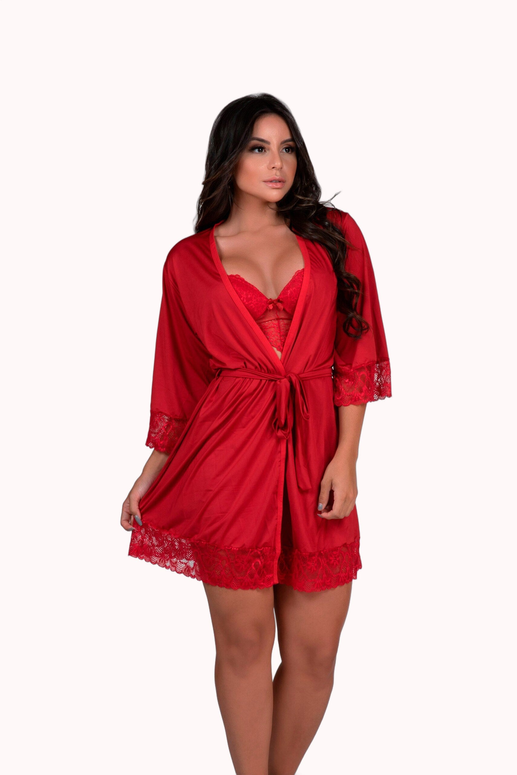 Conjunto sexy com Robe Feminino – Doce Malícia