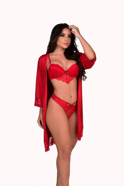 Conjunto sexy com Robe Feminino – Doce Malícia