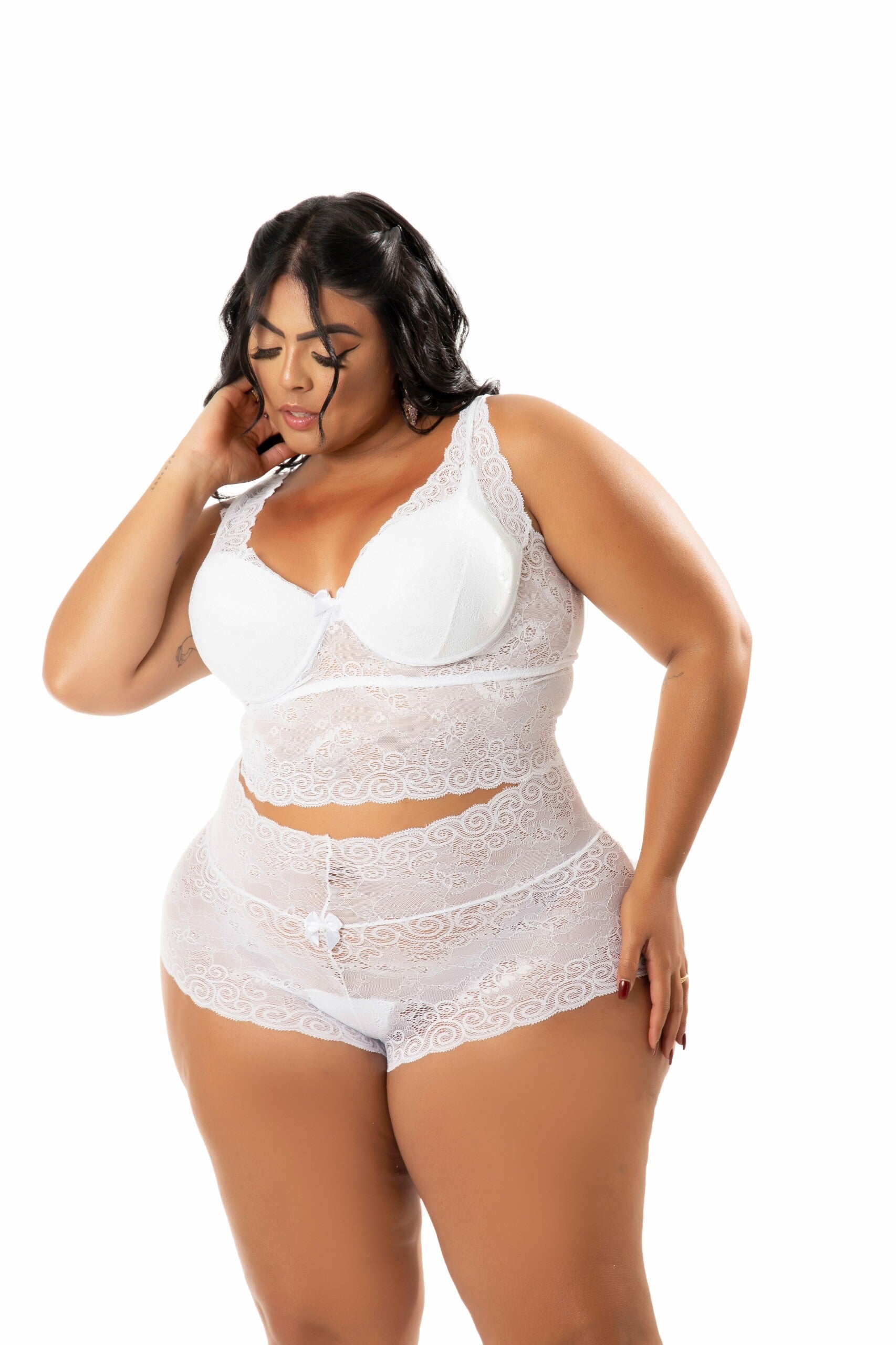 Conjunto Calesson de Renda Plus Size em Branco – Doce Malícia