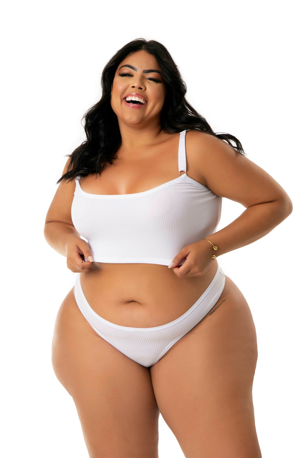 Conjunto Canelado Plus Size em Branco – Doce Malícia