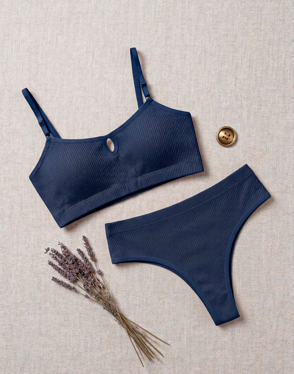 Conjunto Canelado Sem Bojo em azul-Marinho – Doce Malícia
