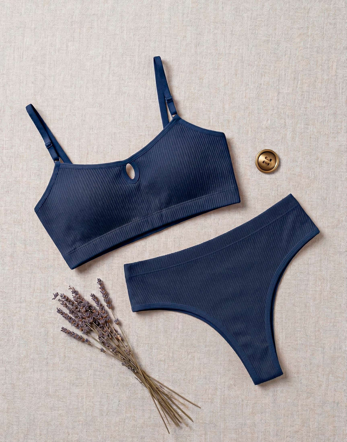 Conjunto Canelado Sem Bojo em azul-Marinho – Doce Malícia