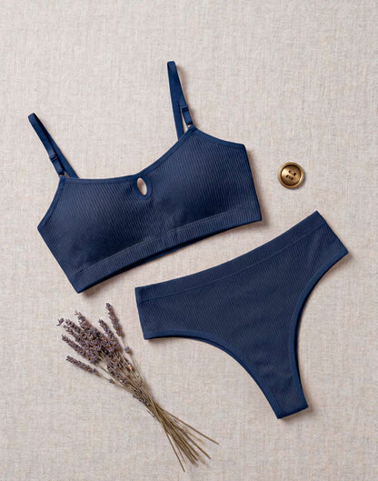 Conjunto Canelado Sem Bojo em azul-Marinho – Doce Malícia