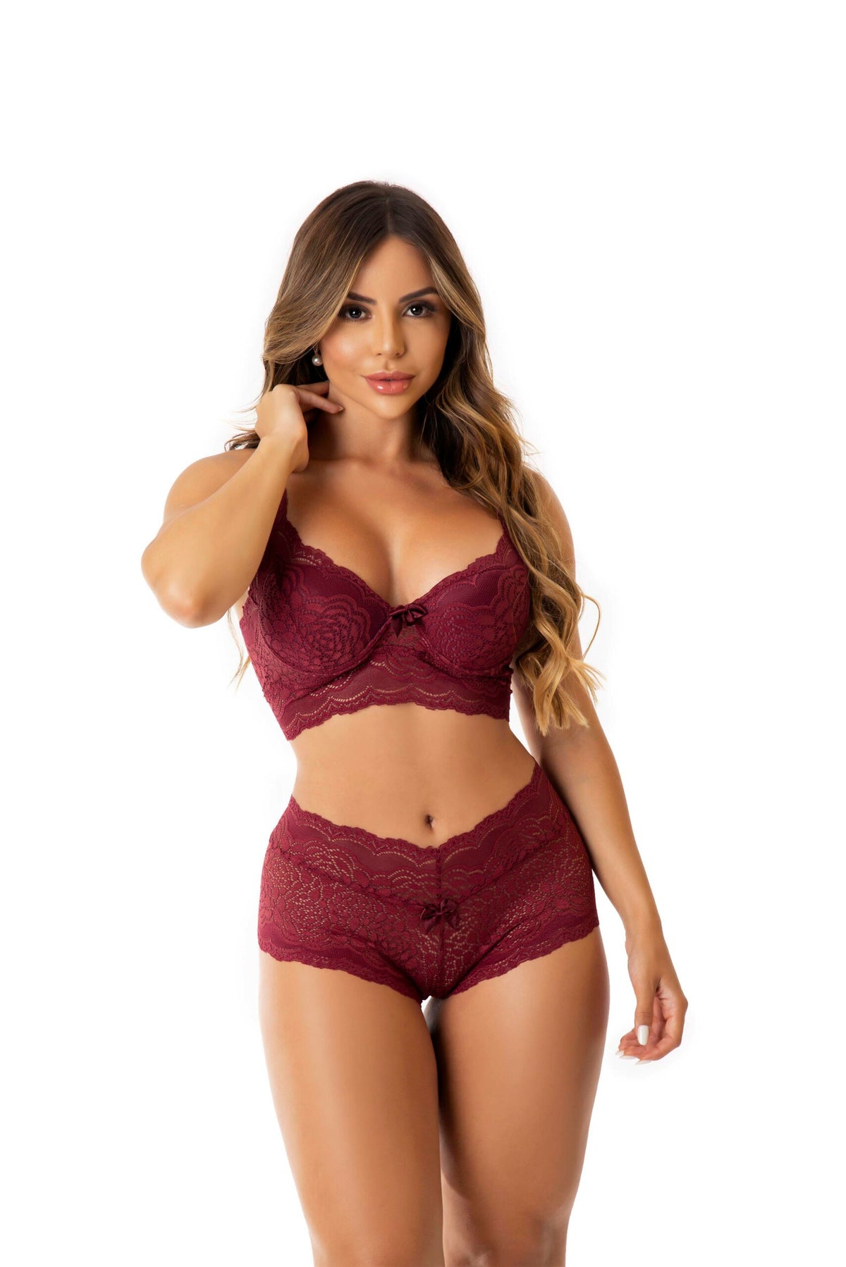 Conjunto charmoso em renda em azul-Marinho – Doce Malícia