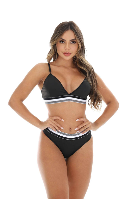 Conjunto de Lingerie com Elástico Tricolor em azul-Marinho – Doce Malícia