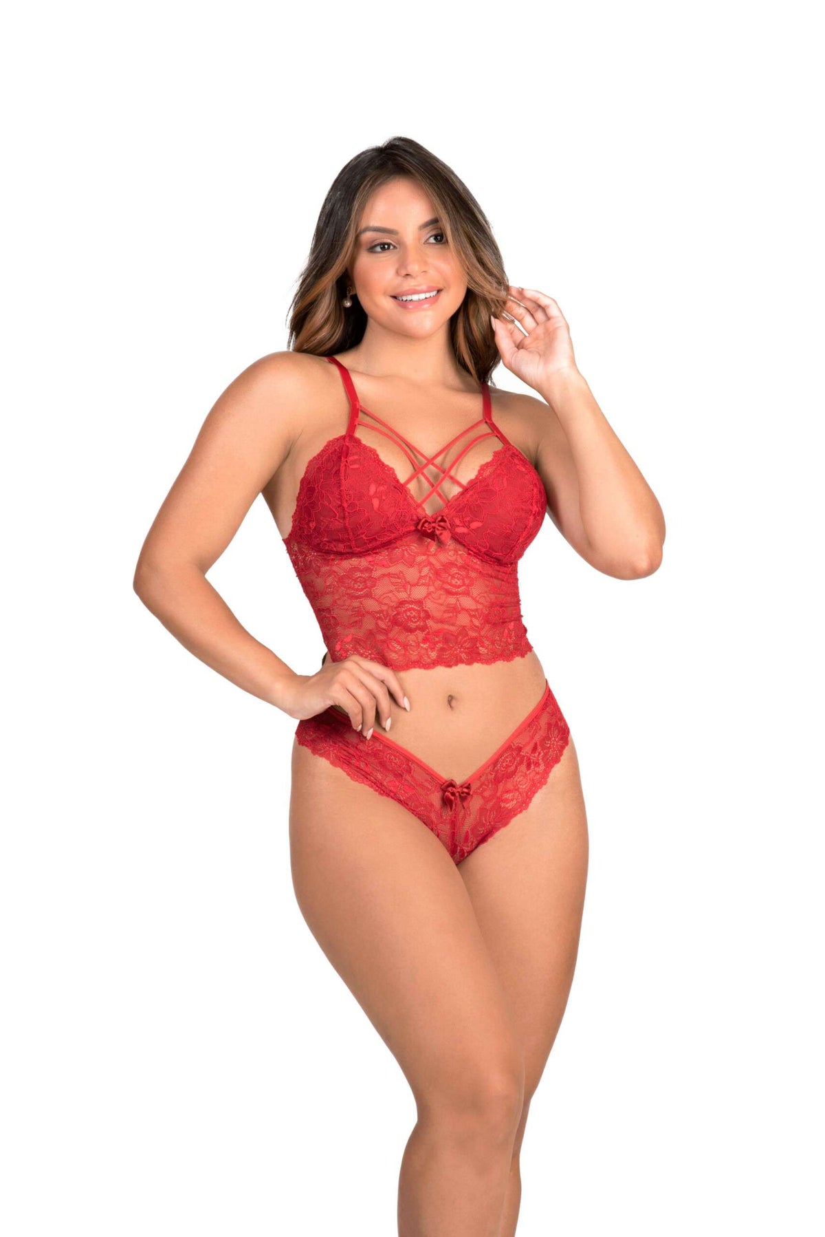 Conjunto de lingerie strappy sem bojo em azul-Marinho – Doce Malícia