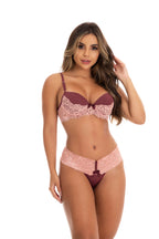 Conjunto em renda bicolor em Branco – Doce Malícia