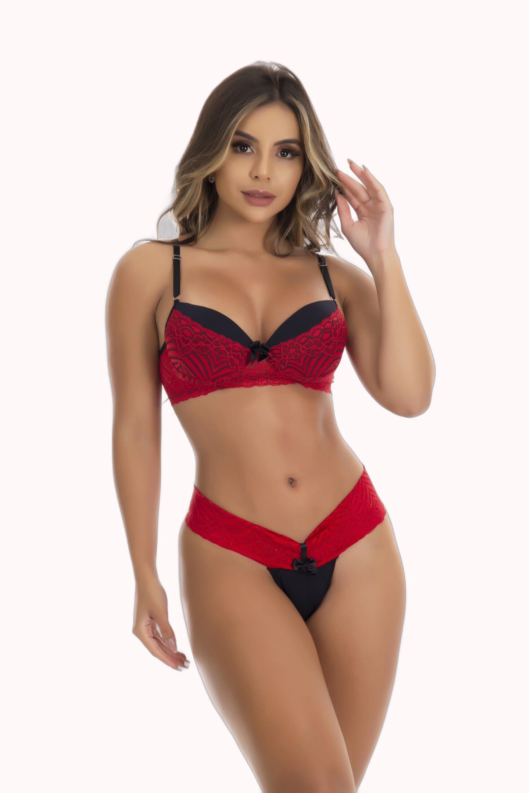 Conjunto em renda bicolor – Doce Malícia