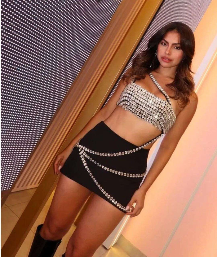 Conjunto Fiorella Pedraria Chaton Strass - Preto — Doce Malícia