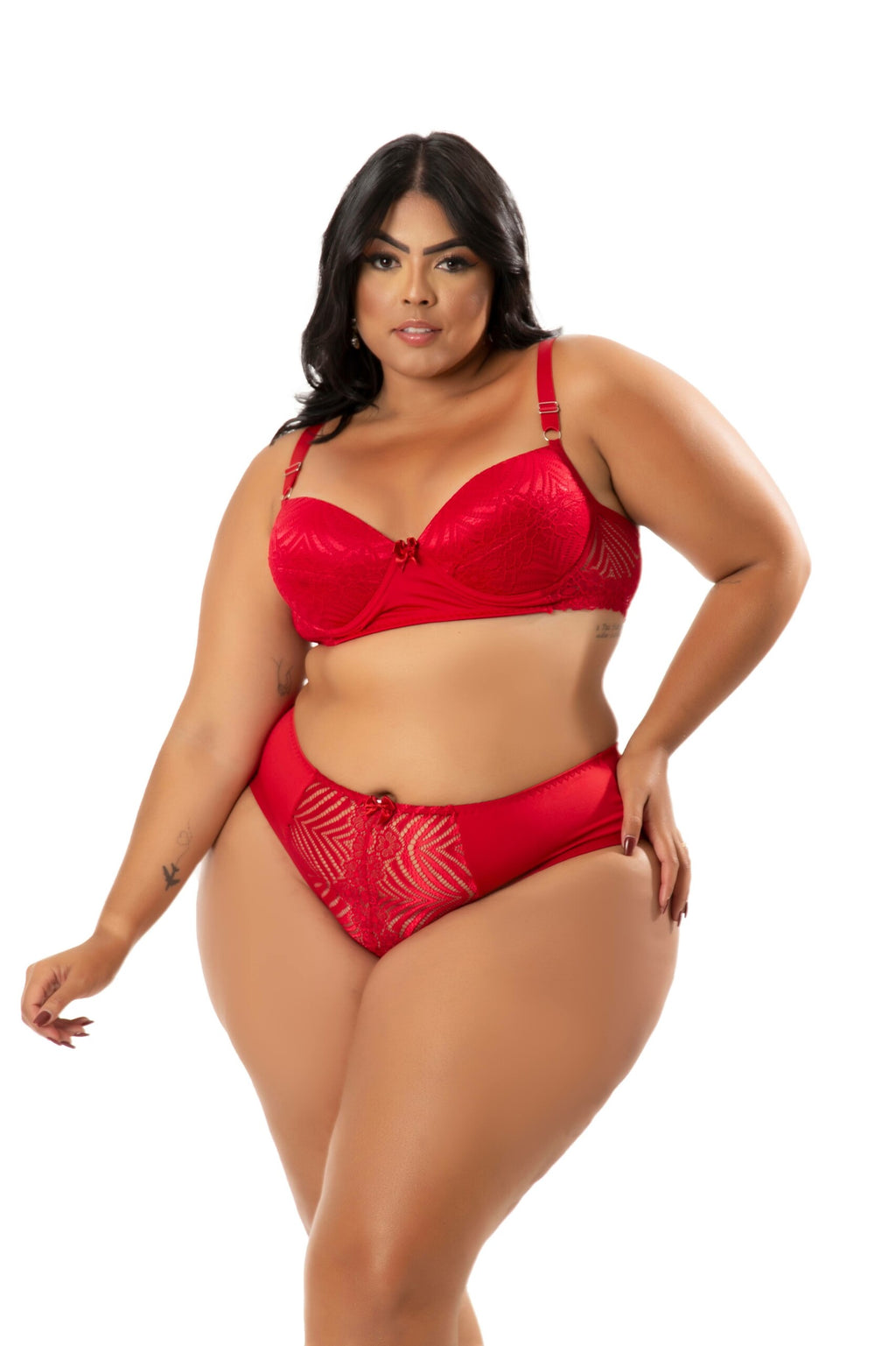 Conjunto Plus Size com renda vazada em azul-Marinho – Doce Malícia