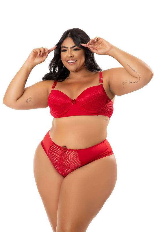 Conjunto Plus Size com renda vazada em azul-Marinho – Doce Malícia