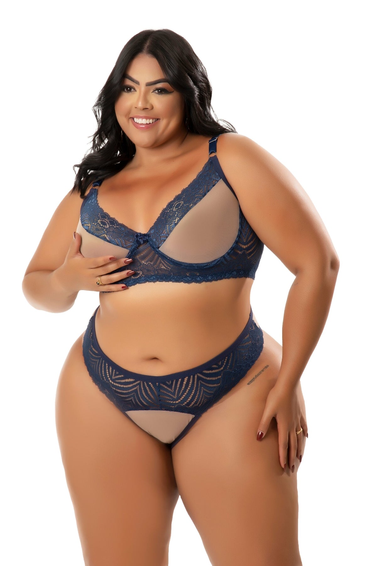 Conjunto Plus Size Feminino com Tule em azul-Marinho – Doce Malícia