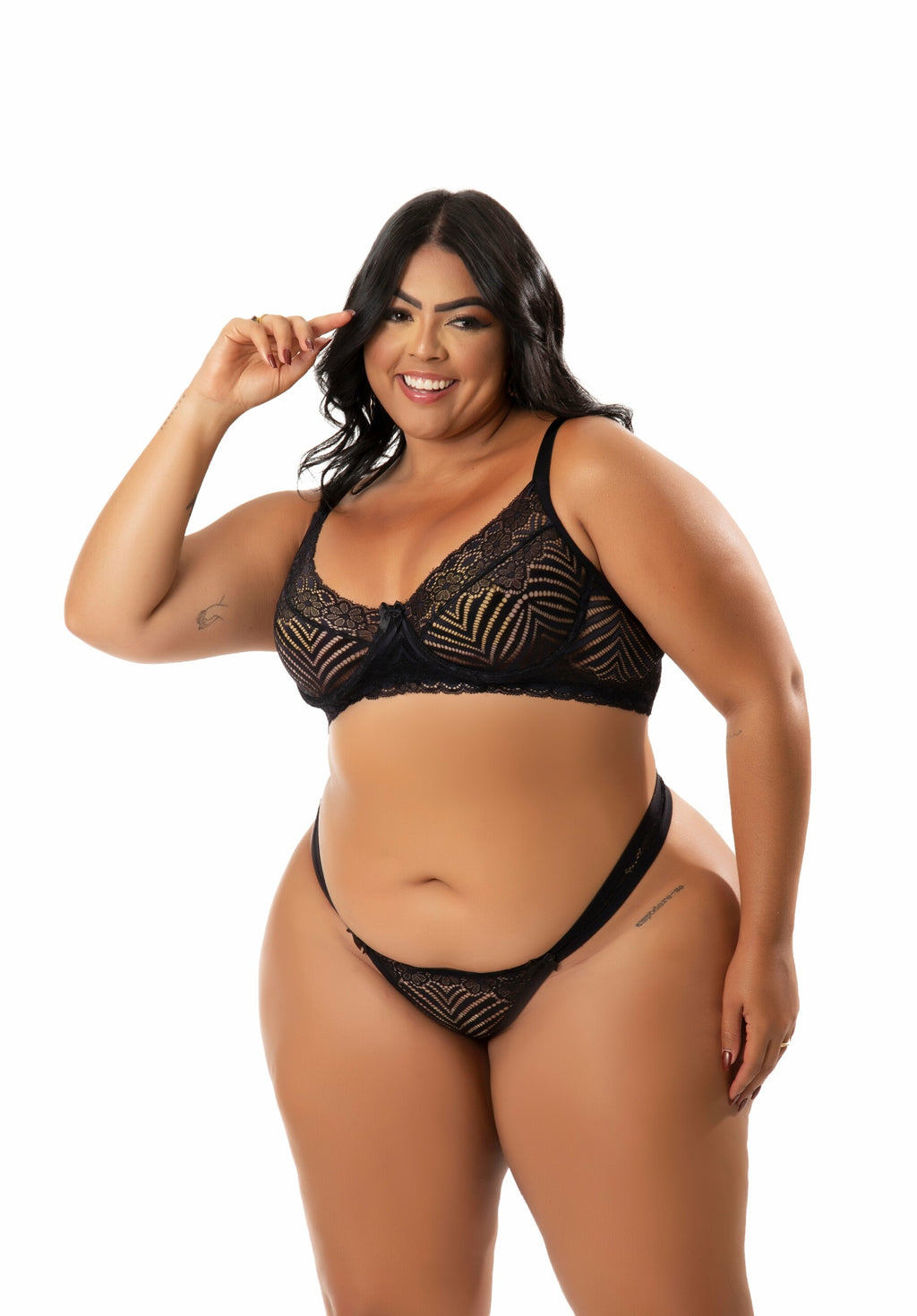 Conjunto Plus Size sem bojo em azul-Marinho – Doce Malícia