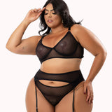 Conjunto Plus Size Sexy em Tule Dot com Cinta Liga – Doce Malícia