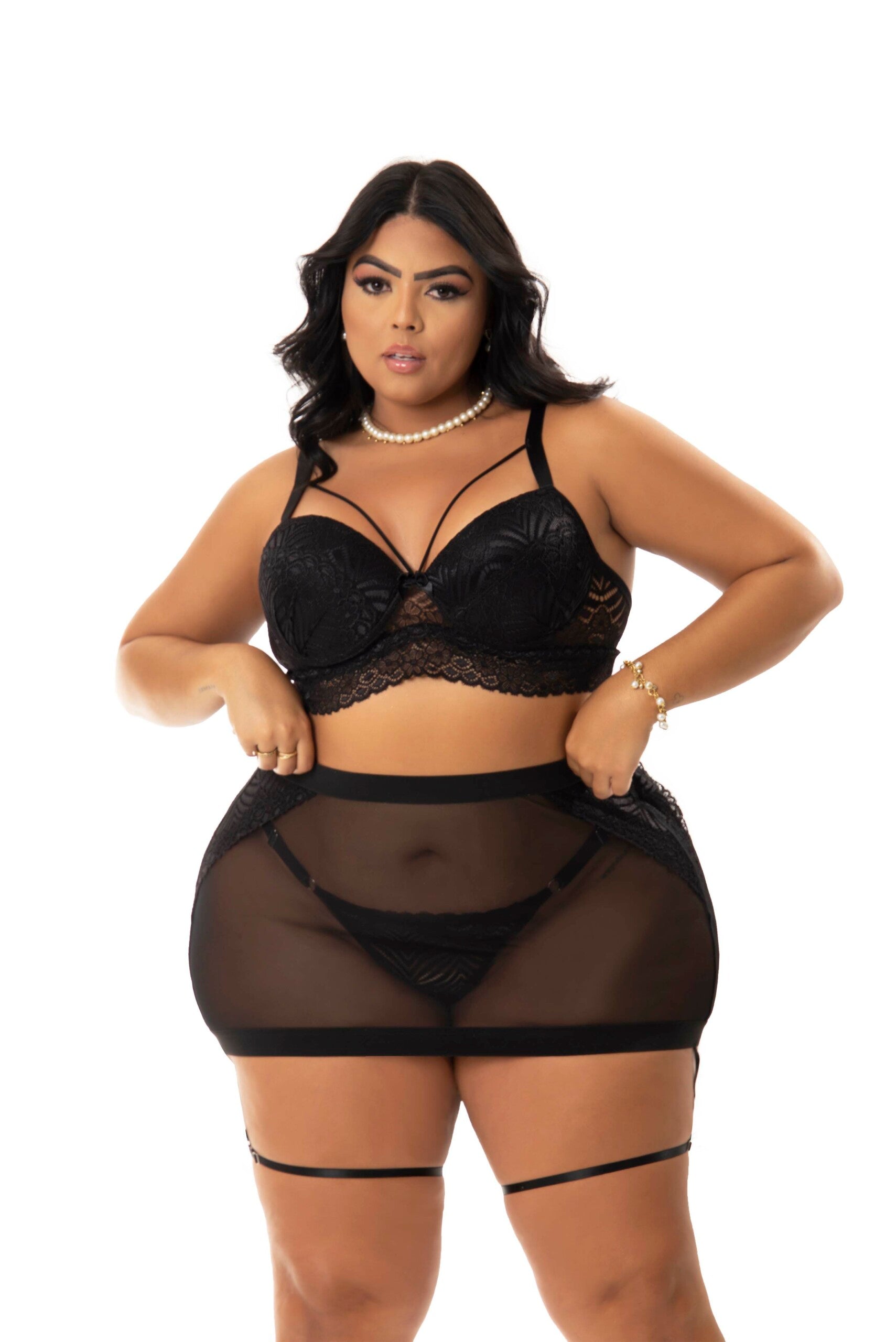 Conjunto Plus Size com Saia Fetiche em Branco/Romance – Doce Malícia
