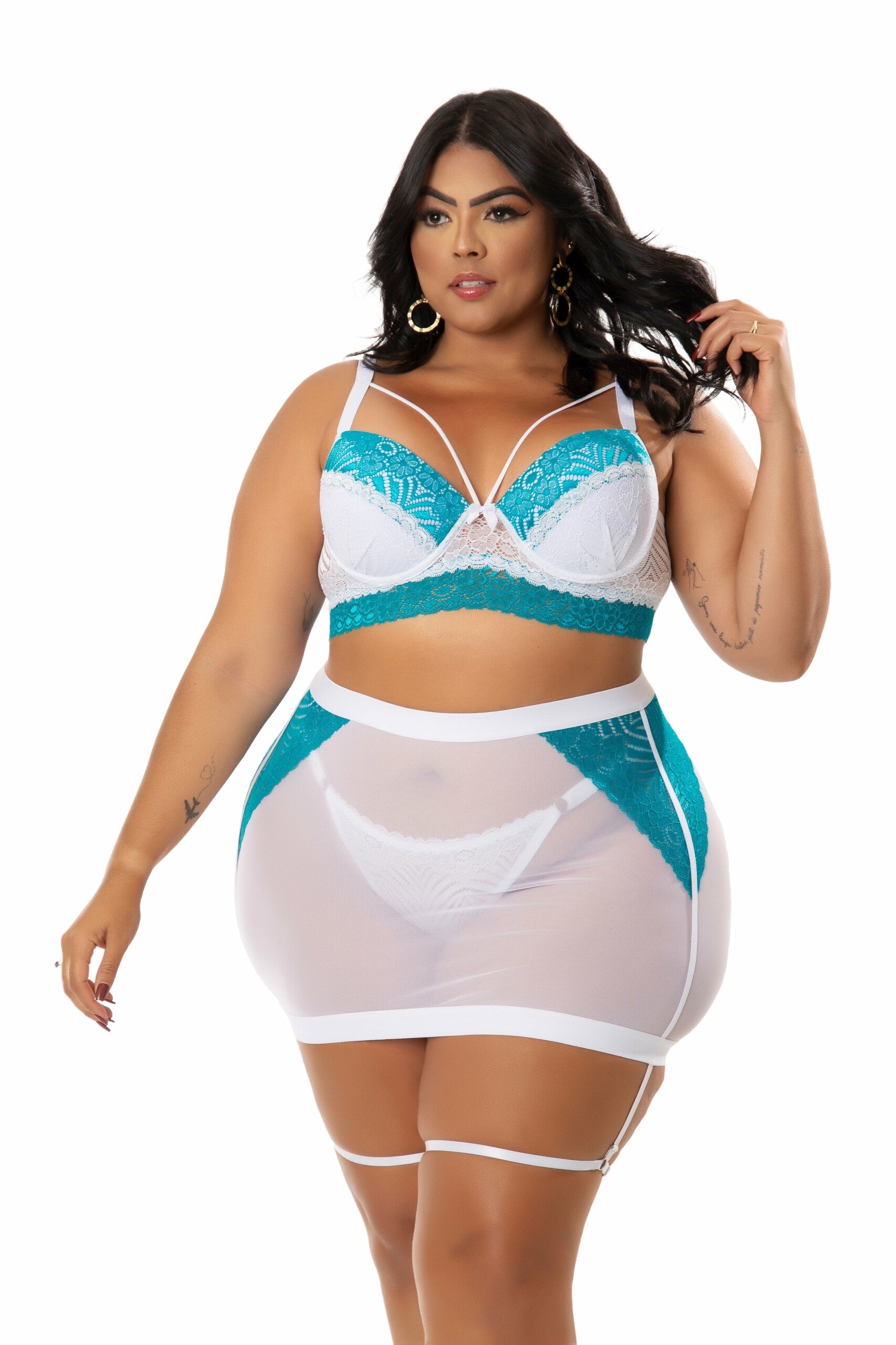 Conjunto Plus Size com Saia Fetiche em Branco/Romance – Doce Malícia
