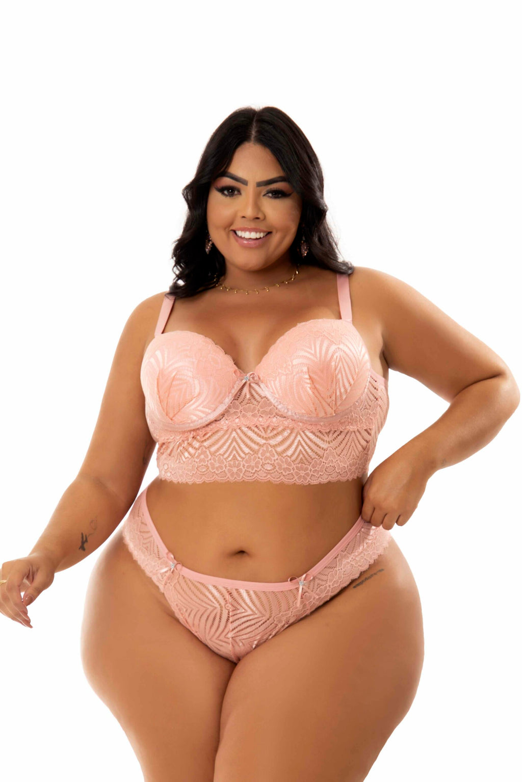 Conjunto Plus Size Feminino de Renda em azul-Marinho – Doce Malícia