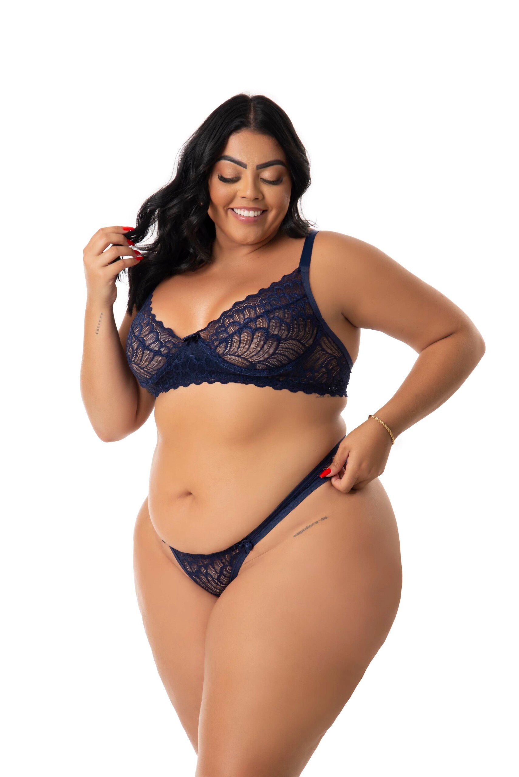 Conjunto Plus Size sem bojo em azul-Marinho – Doce Malícia