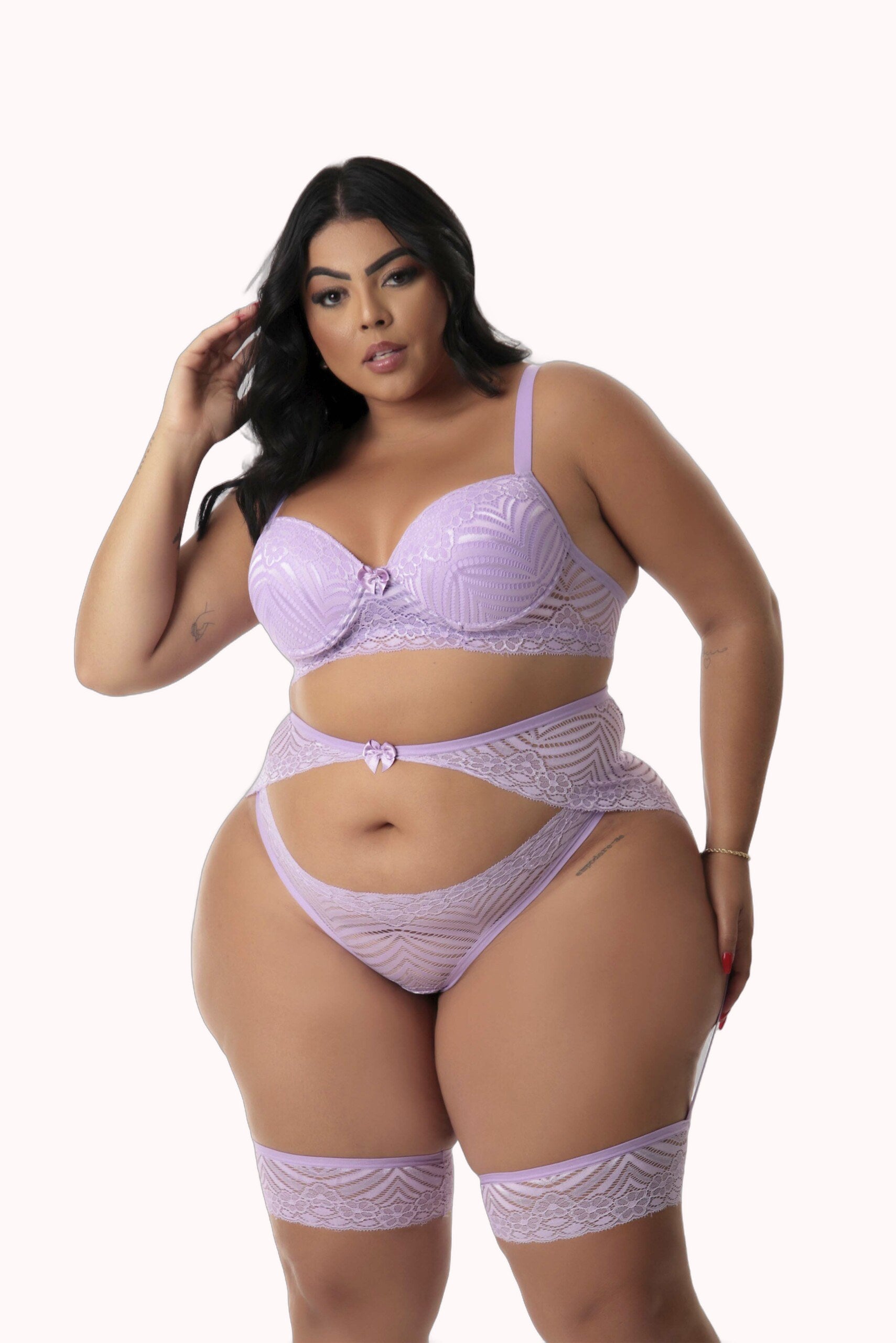 Conjunto Plus Size Sexy com Cinta Liga e Perneira – Doce Malícia