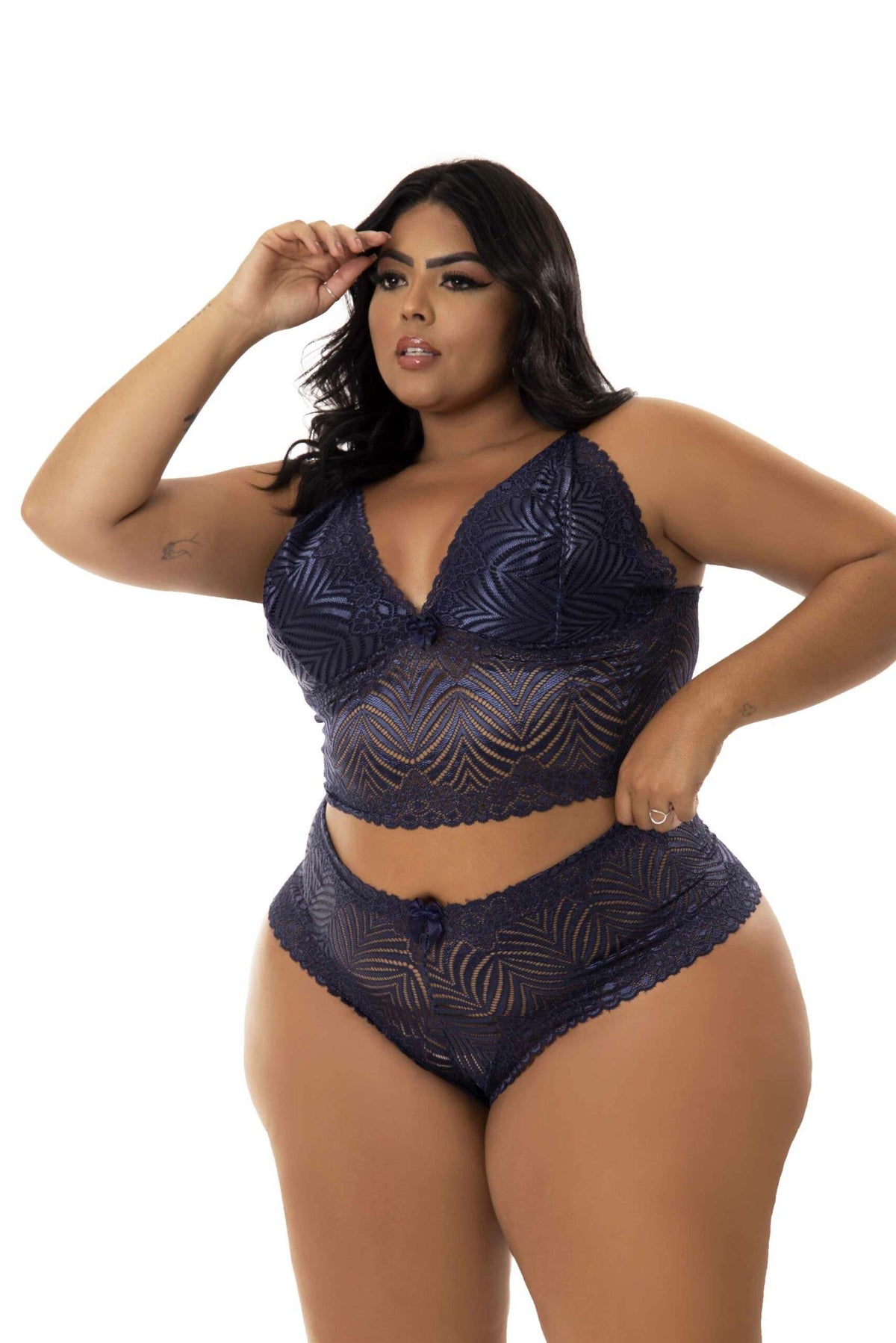 Conjunto sem Bojo Plus Size em azul-Marinho – Doce Malícia
