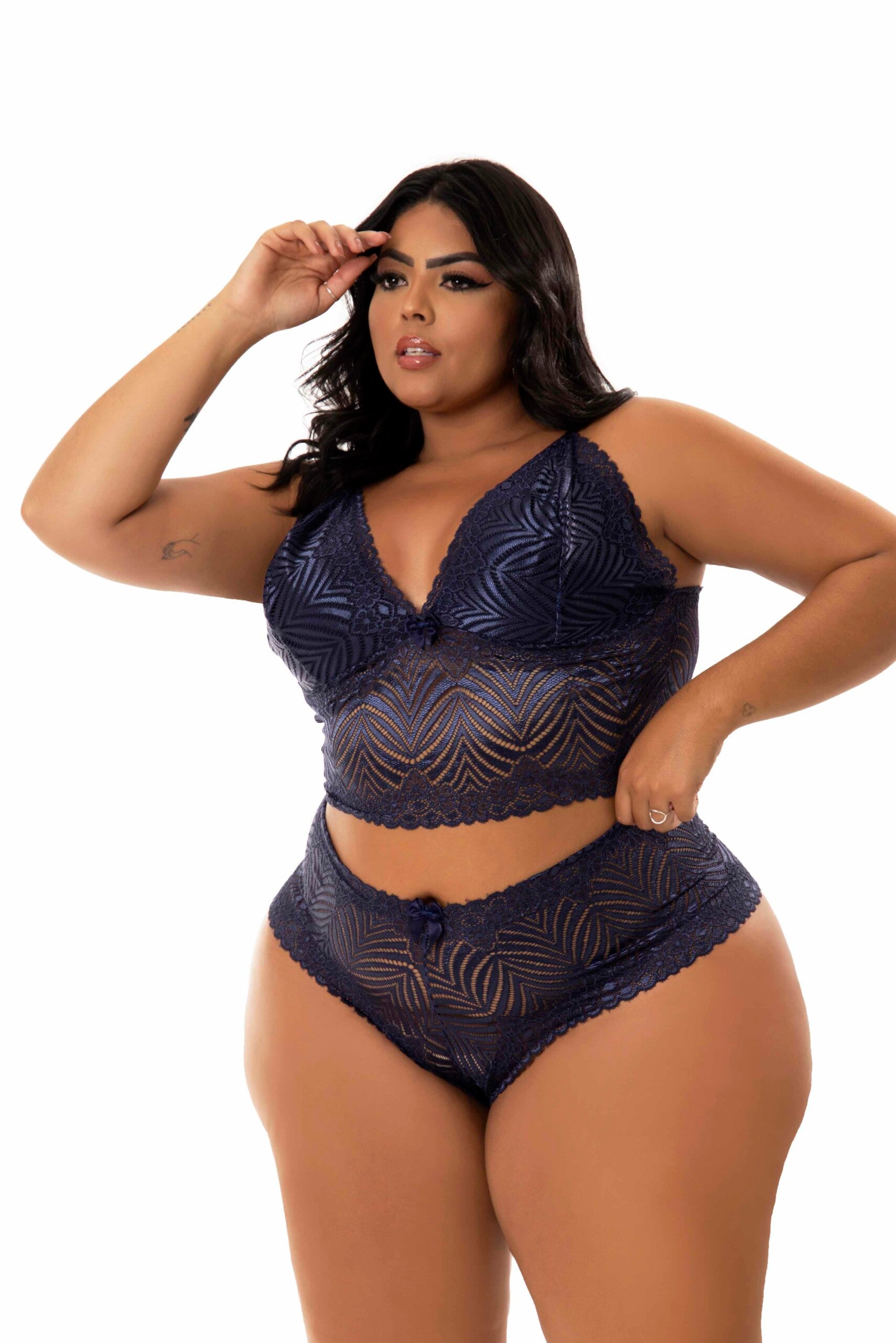 Conjunto sem Bojo Plus Size em azul-Marinho – Doce Malícia