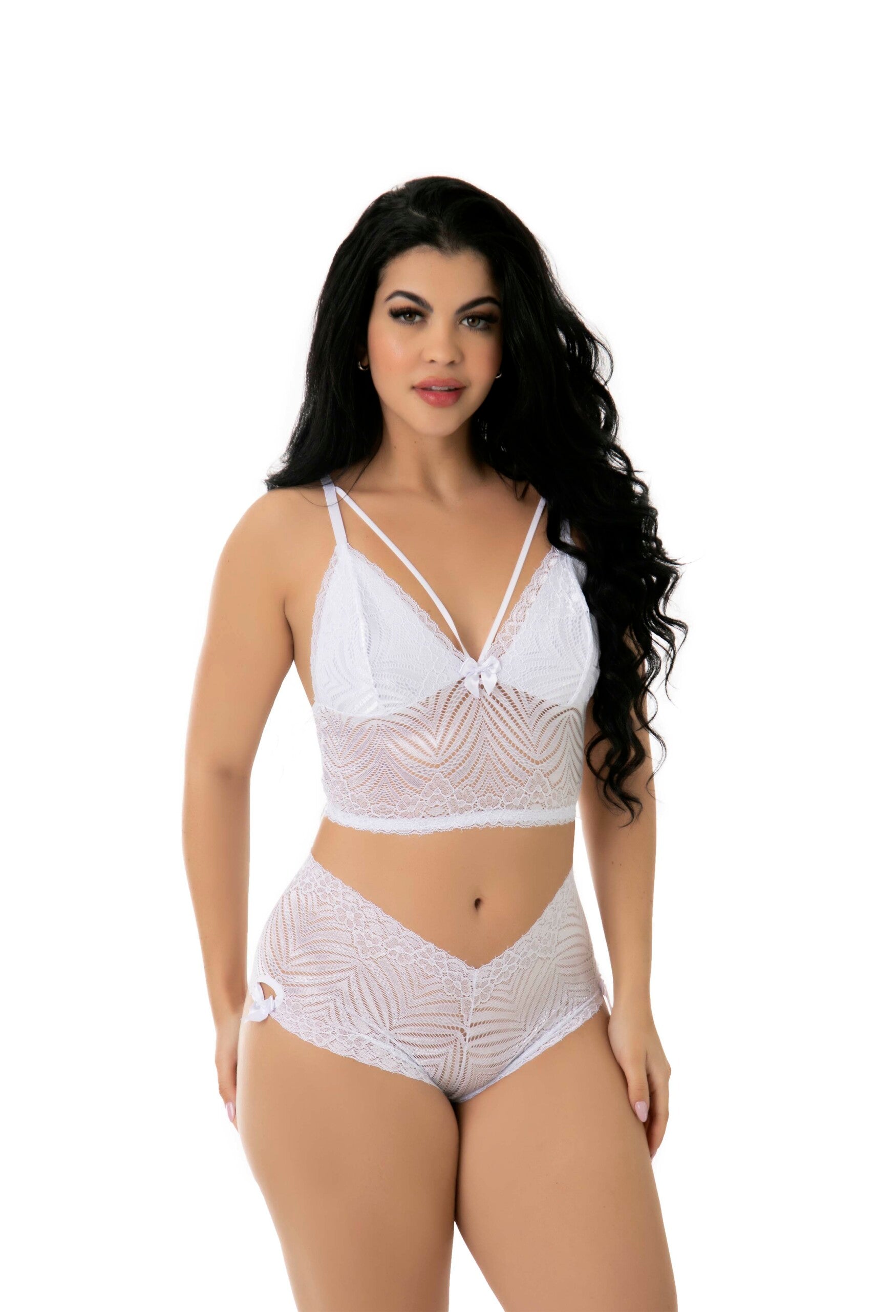 Conjunto Sensual de renda sem bojo em Branco – Doce Malícia