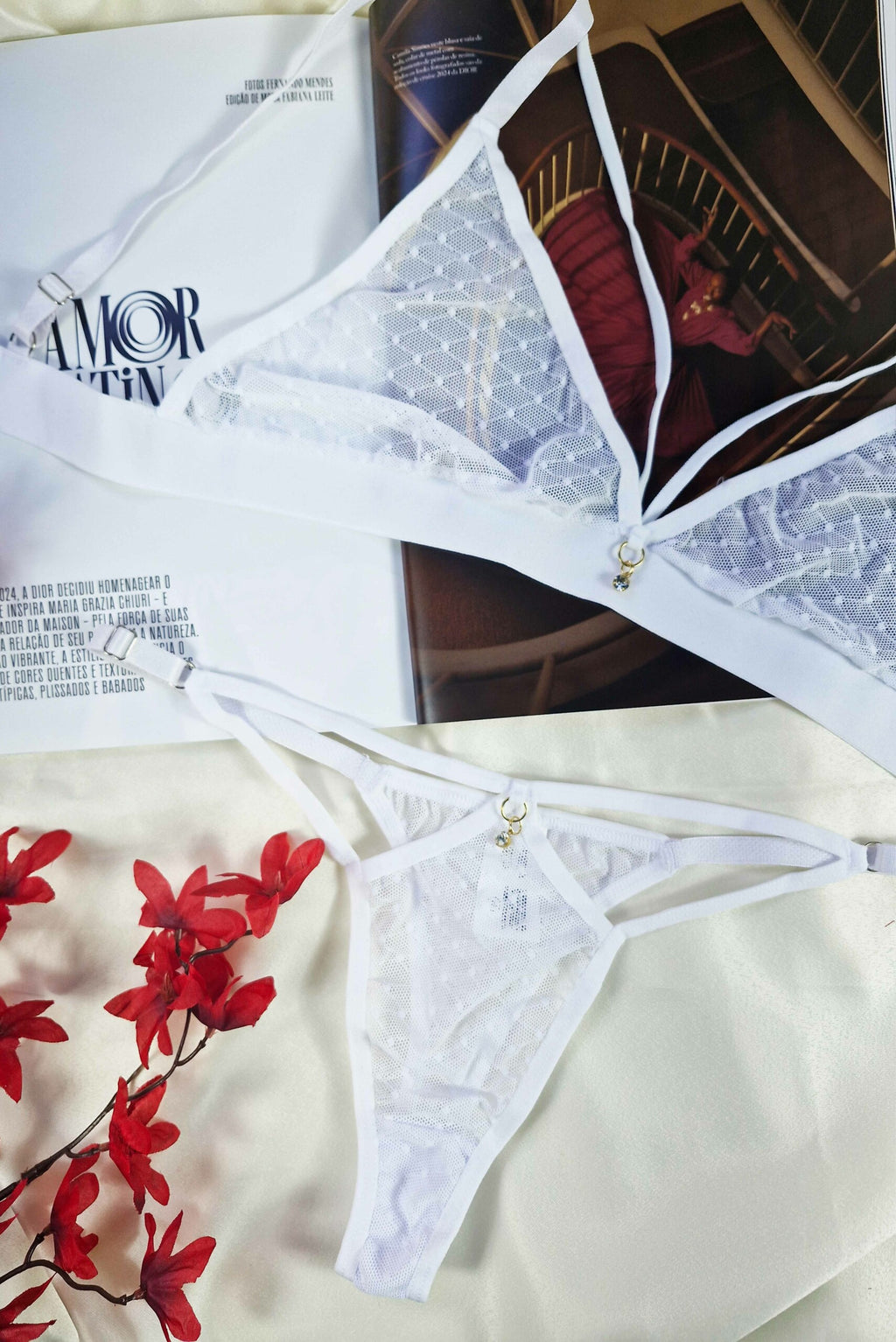 Conjunto Sensual em Tule Dot em azul-Marinho – Doce Malícia