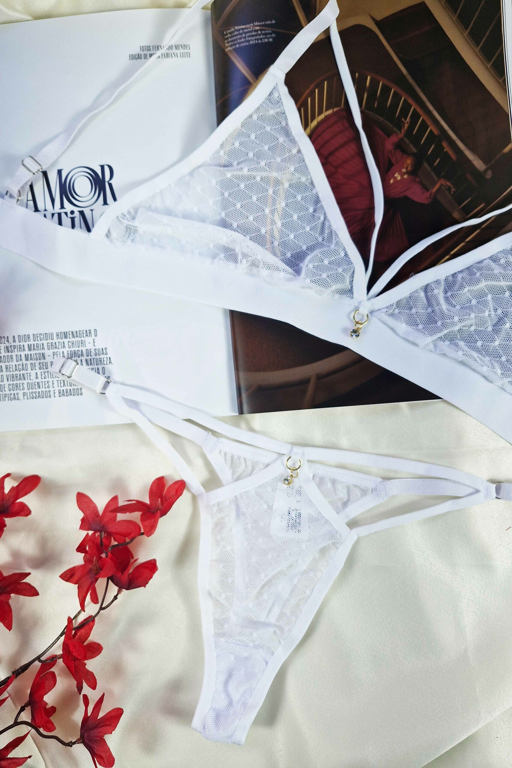 Conjunto Sensual em Tule Dot em azul-Marinho – Doce Malícia