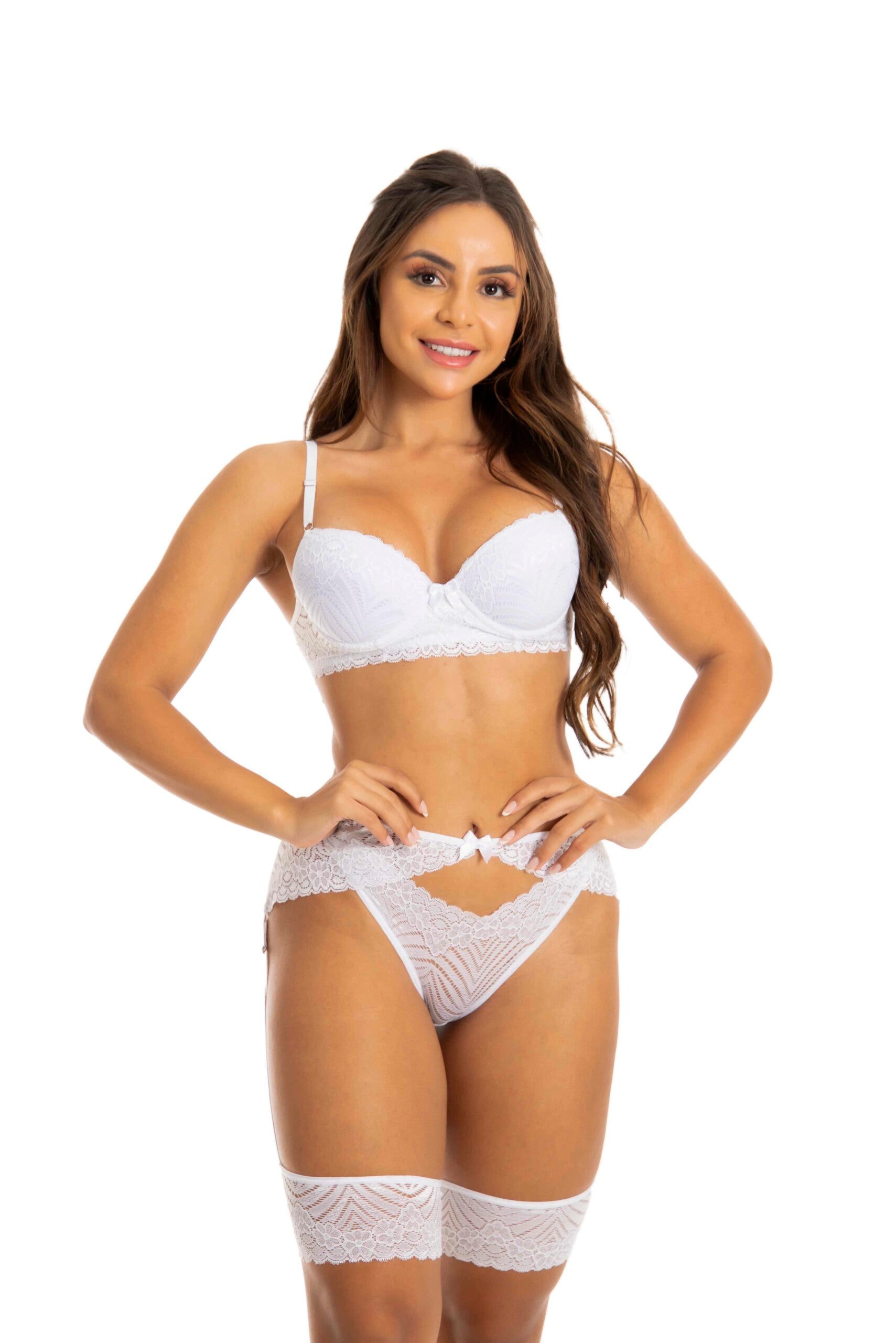 Conjunto Sexy com Cinta Liga em Branco – Doce Malícia