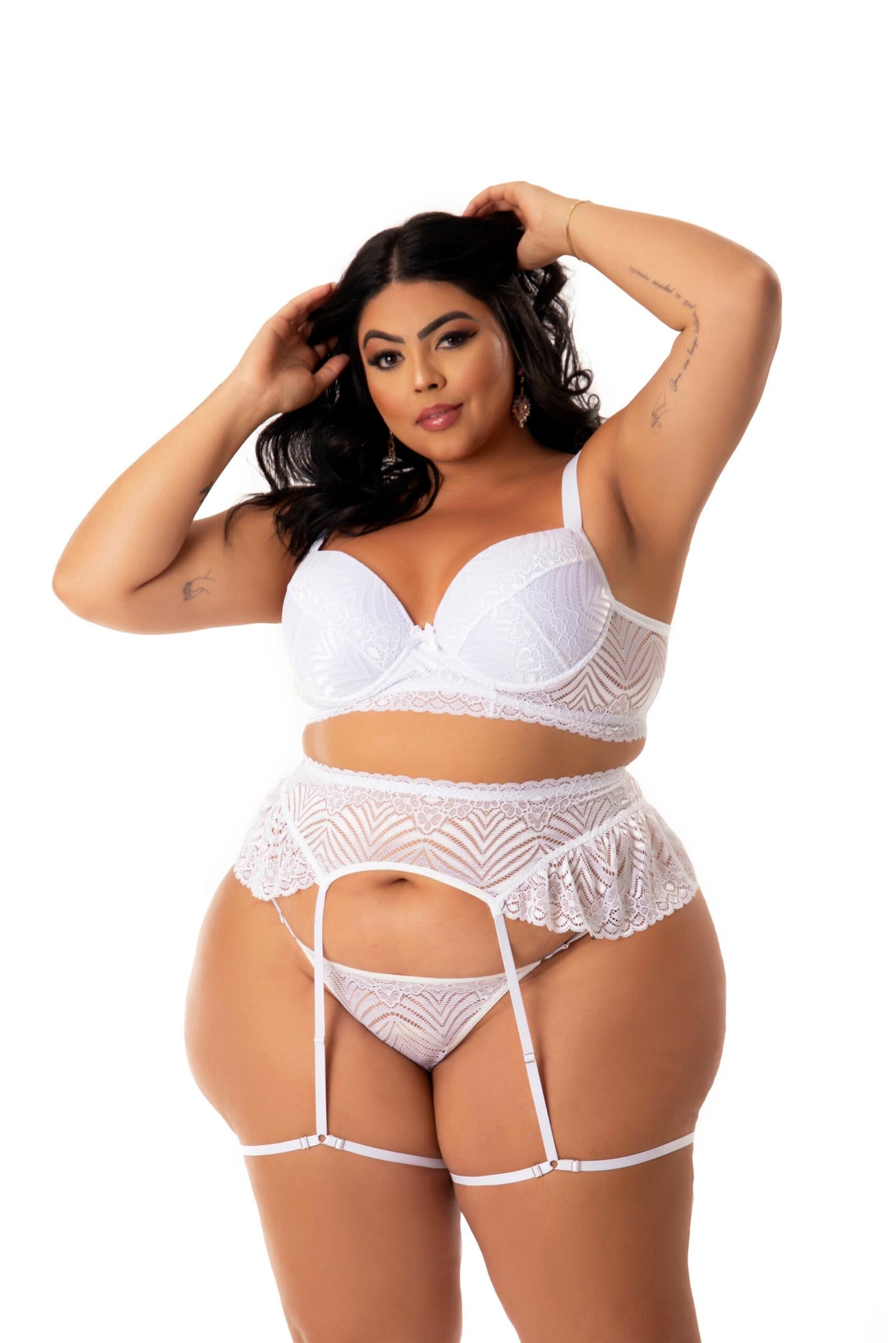 Conjunto Sexy com Cinta Liga em Branco – Doce Malícia