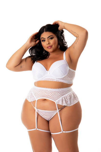 Conjunto Sexy com Cinta Liga em Branco – Doce Malícia