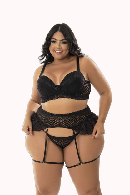 Conjunto Sexy com Cinta Liga Plus Size – Doce Malícia
