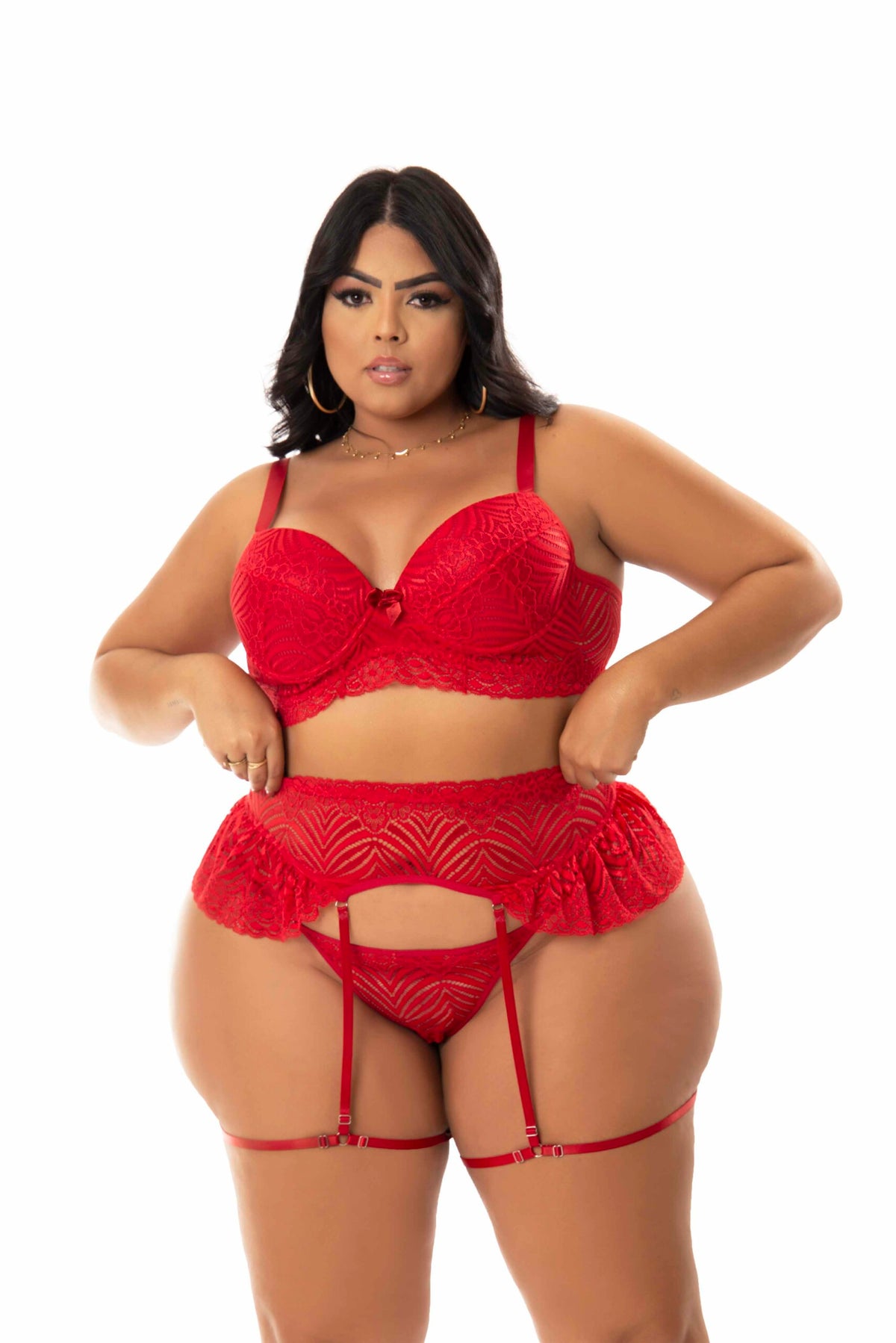Conjunto Sexy com Cinta Liga em Branco – Doce Malícia